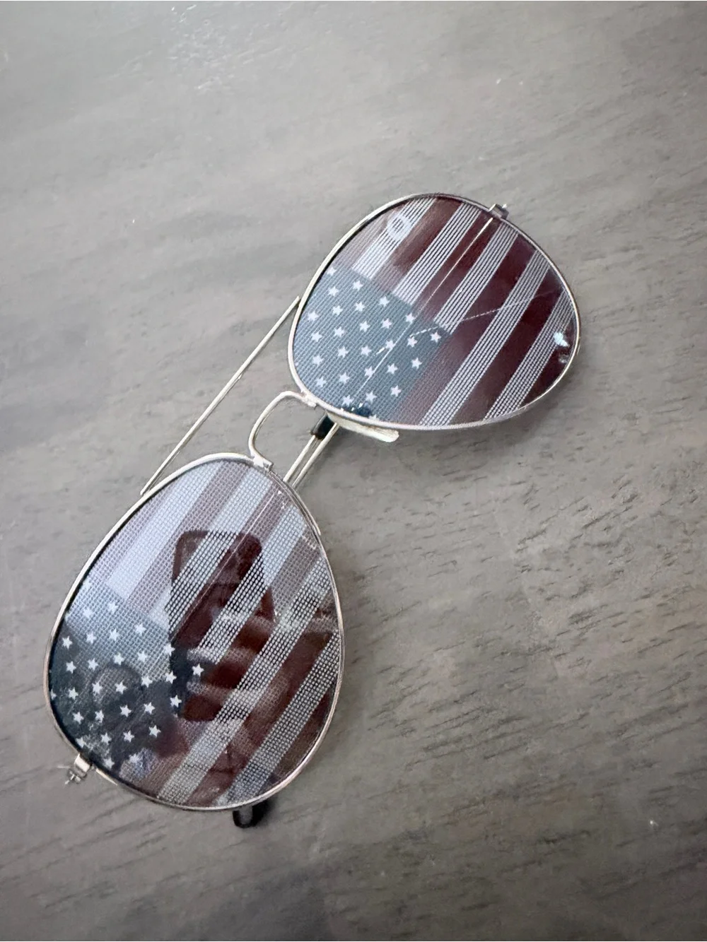 Aviator Sunglasses with American Flag Lenses - Silver Frame